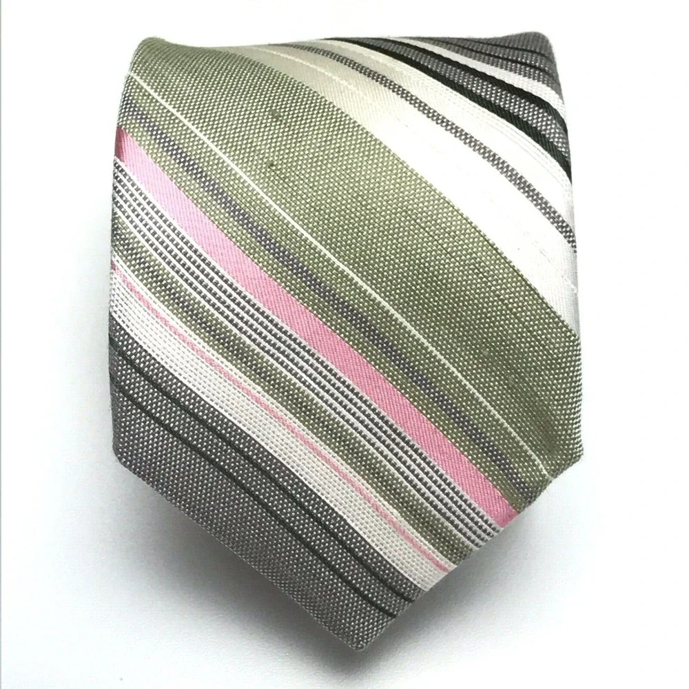 Ted Baker London Tie Men's Gray Khaki Pink Striped Paisley Pin Up Necktie 60